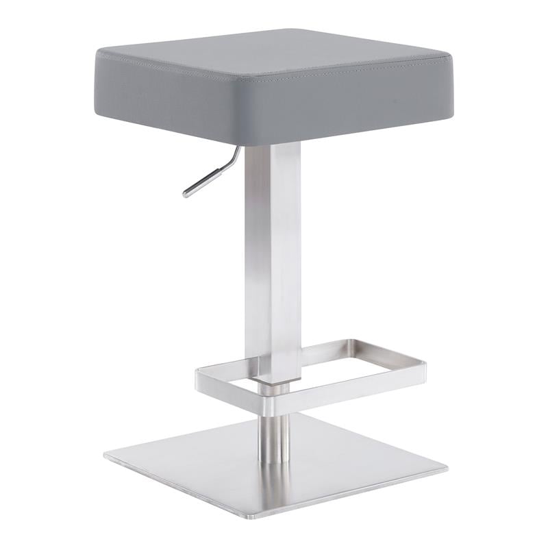 Armen Living Kaylee Modern Faux Leather Swivel Bar stool in Gray/Stainless Steel