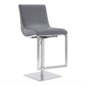 Armen Living Victory Modern Faux Leather Swivel Bar stool in Gray
