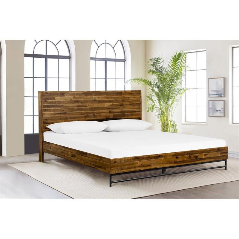 Armen Living Cusco Modern Wood Platform King Bed in Acacia Brown