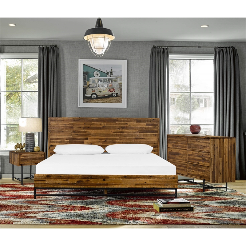 Armen Living Cusco Modern Wood Platform Queen Bed in Acacia Brown
