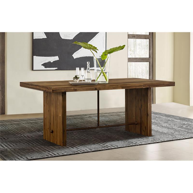 Armen Living Superb Trestle Contemporary Wood Top Dining Table in Oak