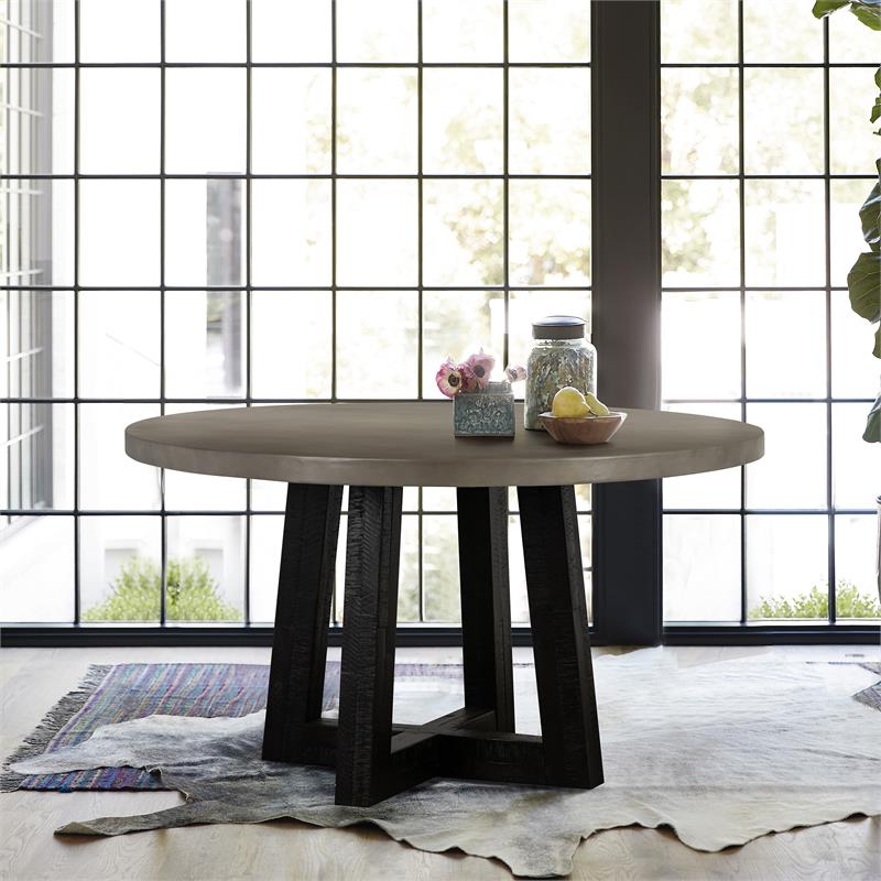 Manchester Modern Concrete And Acacia Round Dining Table