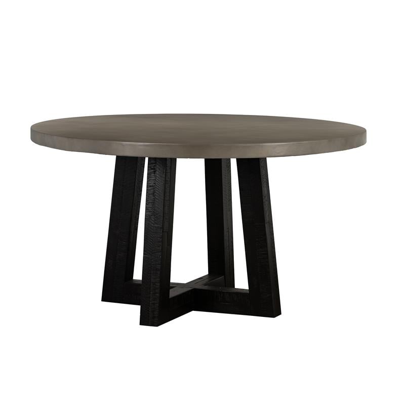 Armen Living Chester Round Contemporary Stone/Wood Dining Table in Gray/Black