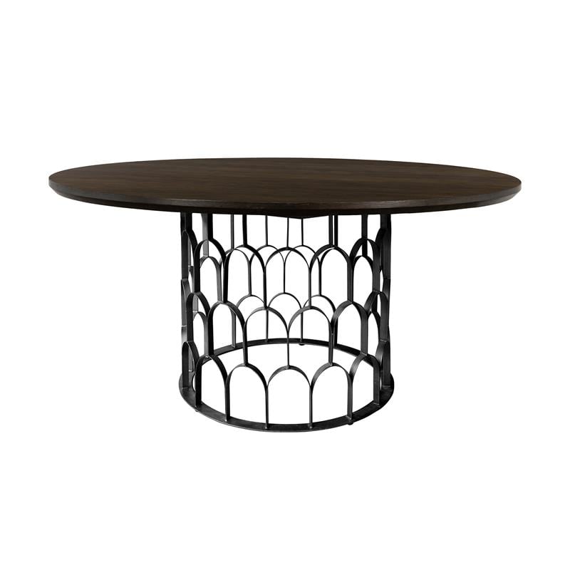 Armen Living Gatsby Round Contemporary Wood & Metal Dining Table in Oak/Black