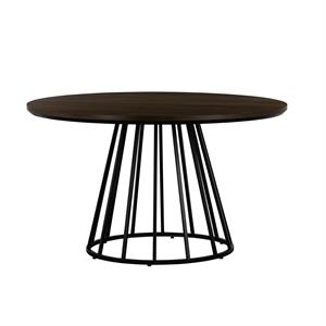motion oak and metal round dining table