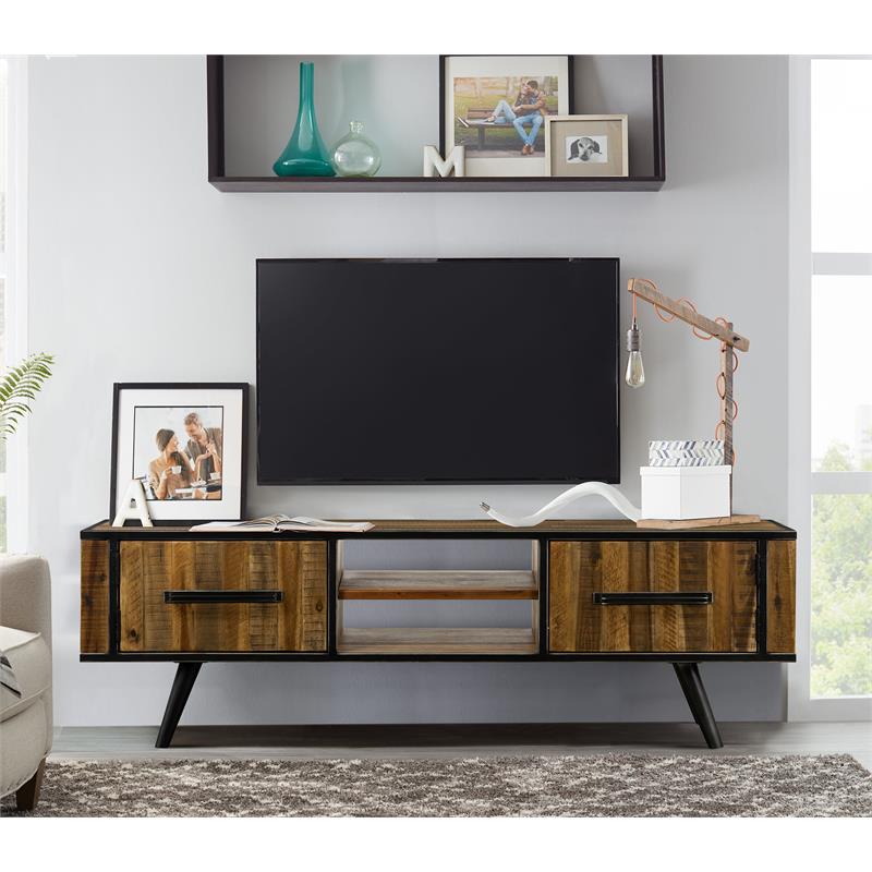Armen Living Cusco Modern Wood TV Stand in Acacia Brown for TVs up to 64