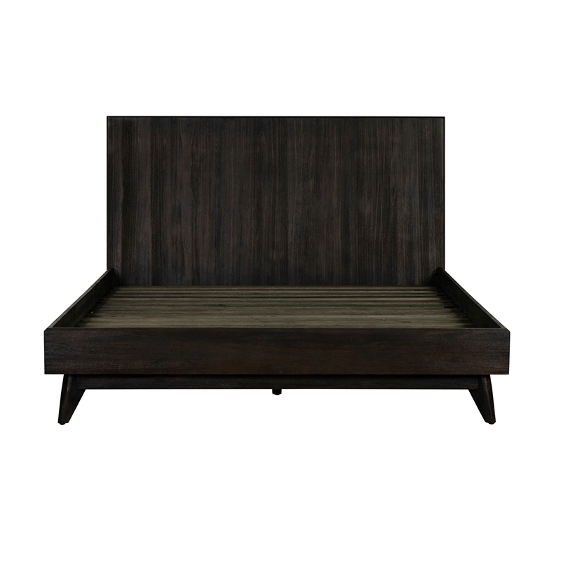 Armen Living Baly Wood Platform King Bed with Antique Brass Accents in Brown