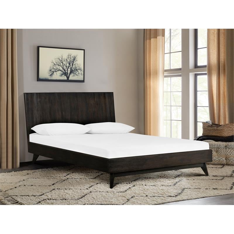 Armen Living Baly Wood Platform King Bed with Antique Brass Accents in Brown