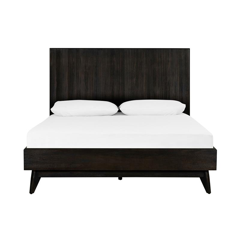 Armen Living Baly Wood Platform Queen Bed with Antique Brass Accents in Brown