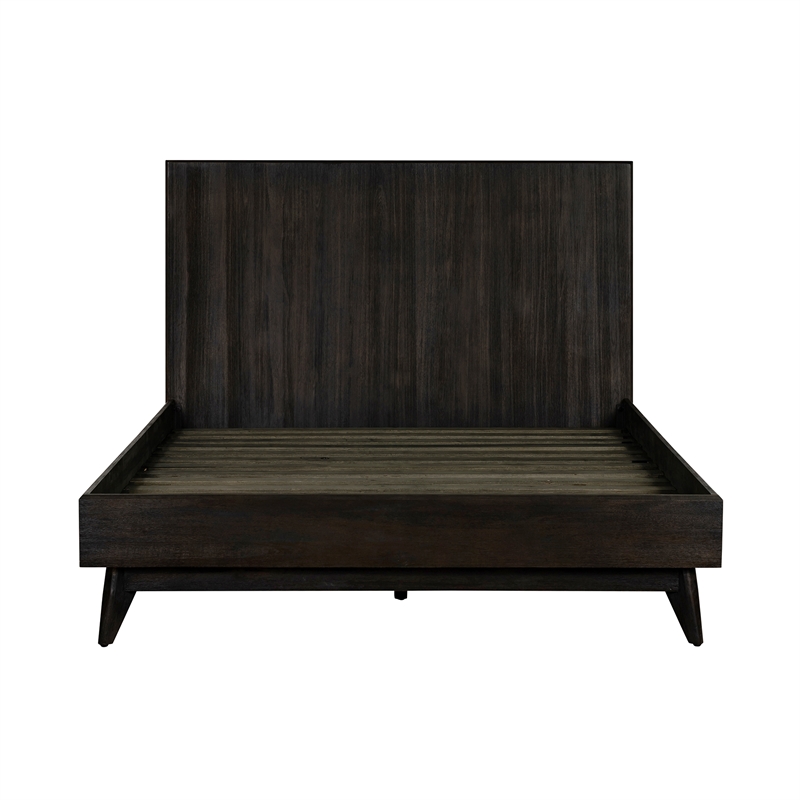 Armen Living Baly Wood Platform Queen Bed with Antique Brass Accents in Brown