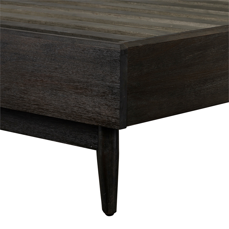 Armen Living Baly Wood Platform Queen Bed with Antique Brass Accents in Brown