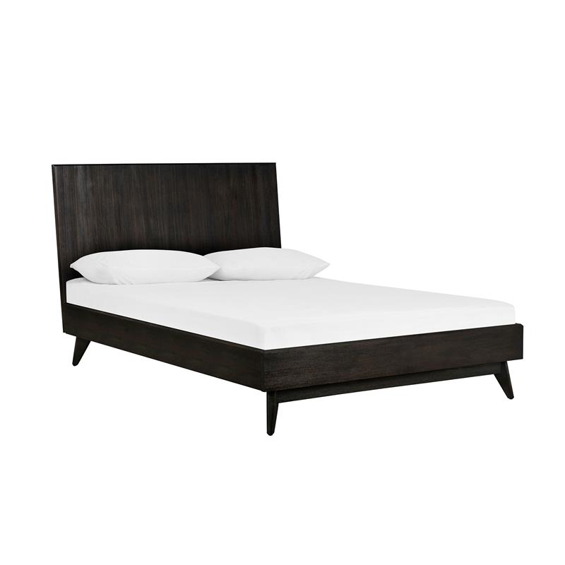 Armen Living Baly Wood Platform Queen Bed with Antique Brass Accents in Brown