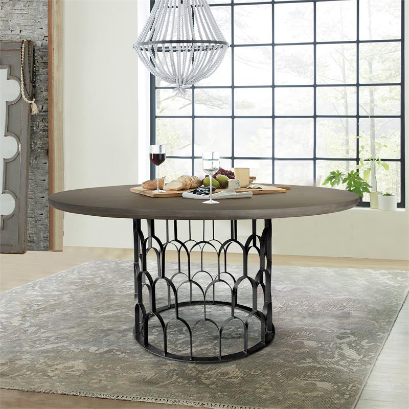 Armen Living Gatsby Modern Metal & Faux Concrete Dining Room Table in Oak/Black