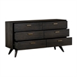 Armen Living Baly 6-Drawer Wood Dresser with Antique Brass Accents in Brown