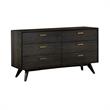 Armen Living Baly 6-Drawer Wood Dresser with Antique Brass Accents in Brown