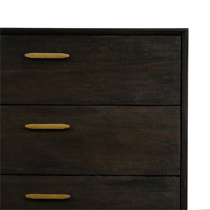 Armen Living Baly 6-Drawer Wood Dresser with Antique Brass Accents in Brown