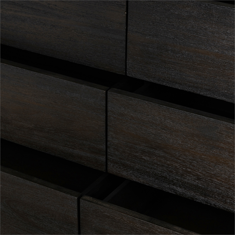 Armen Living Baly 6-Drawer Wood Dresser with Antique Brass Accents in Brown