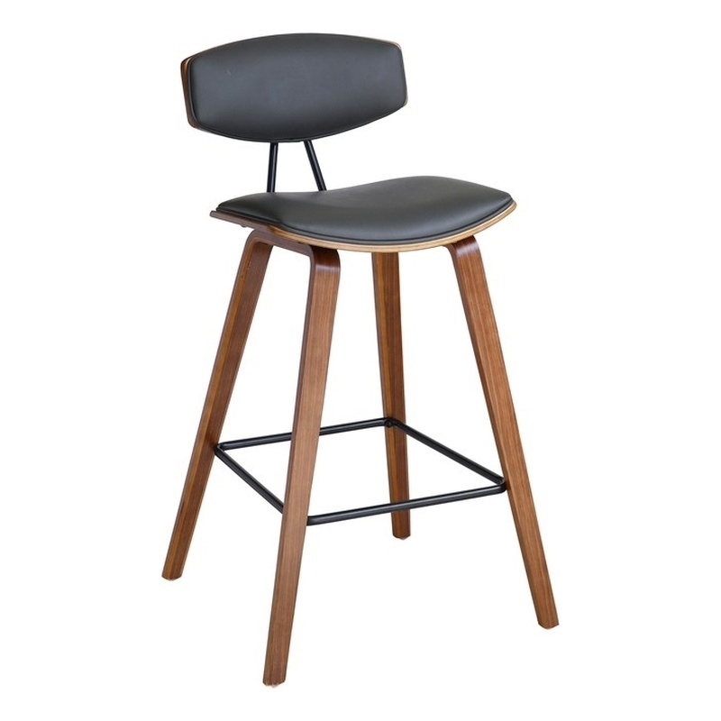 Armen Living Fox Modern Faux Leather Kitchen Barstool in Gray