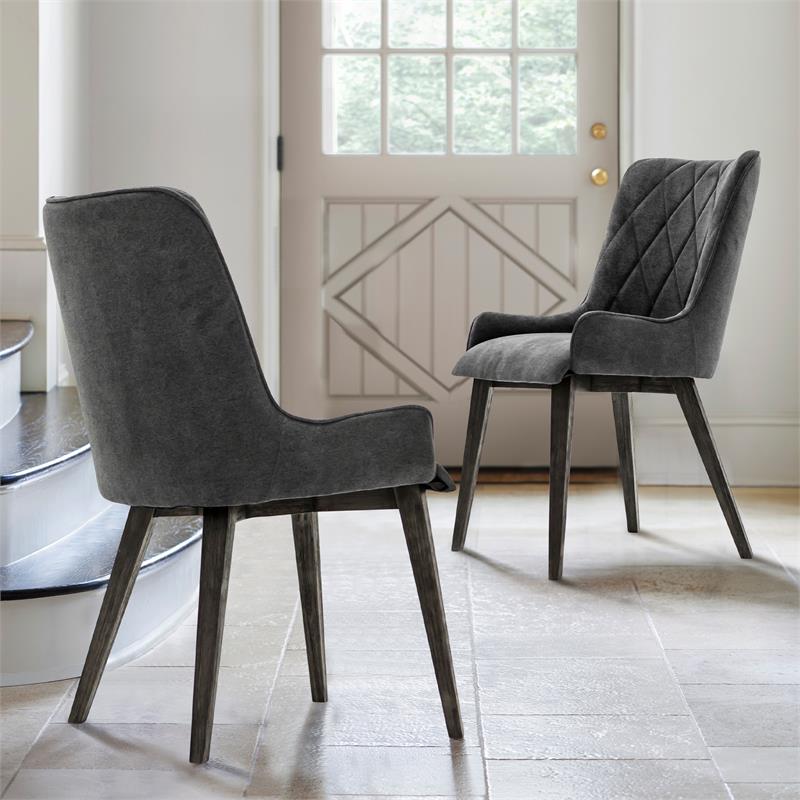 Armen Living Alana Upholstered Fabric & Wood Dining Chair in Charcoal (Set of 2)