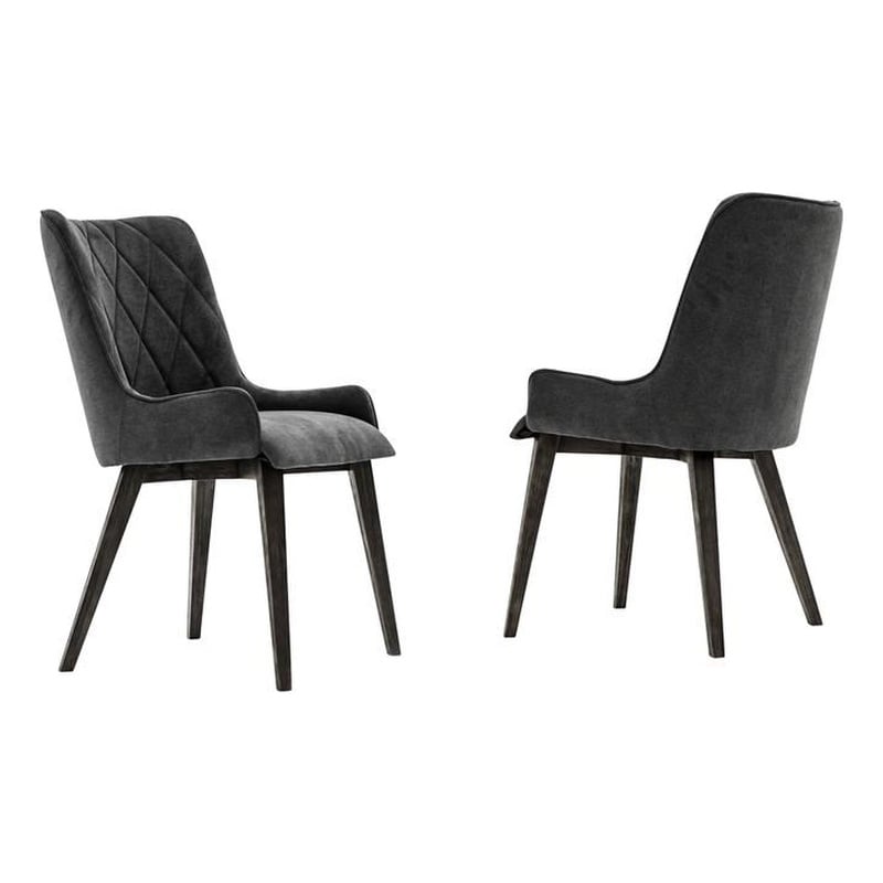Armen Living Alana Upholstered Fabric & Wood Dining Chair in Charcoal (Set of 2)