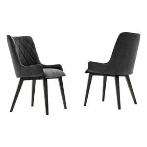 Armen Living Alana Upholstered Fabric & Wood Dining Chair in Charcoal (Set of 2)