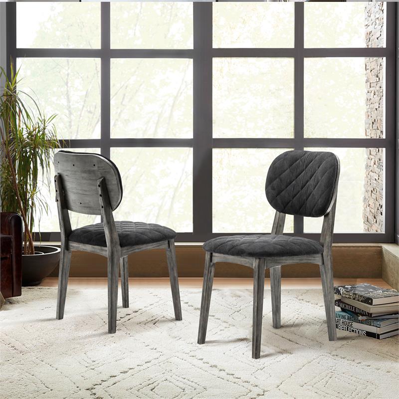 Armen Living Katelyn Fabric/Wood Dining Chair in Midnight Black/Gray (Set of 2)