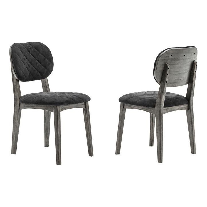 Armen Living Katelyn Fabric/Wood Dining Chair in Midnight Black/Gray (Set of 2)