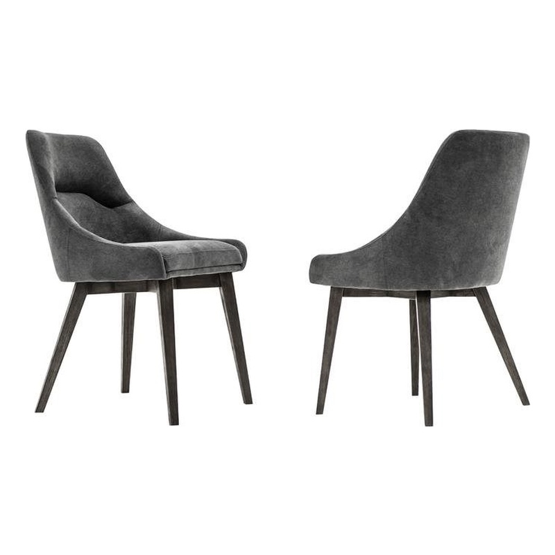 Armen Living Lileth River Fabric & Wood Dining Chair in Gray (Set of 2)