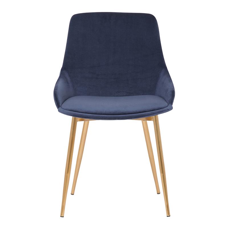 Armen Living Heidi Modern Velvet & Metal Dining Accent Chair in Blue/Gold