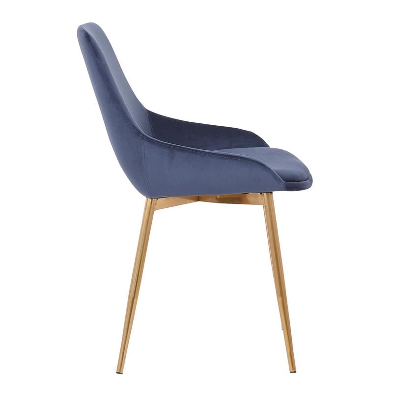 Armen Living Heidi Modern Velvet & Metal Dining Accent Chair in Blue/Gold