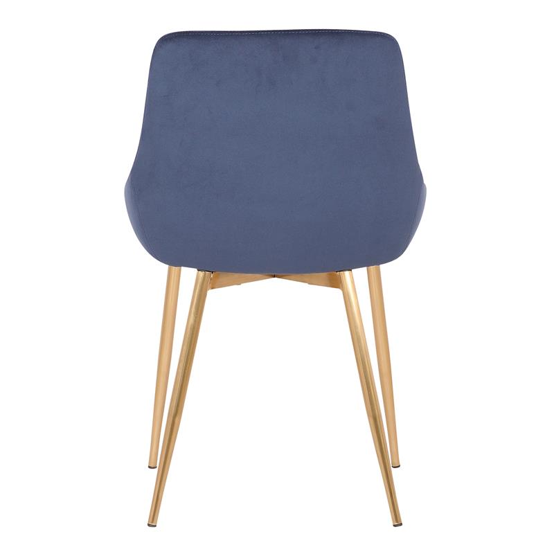 Armen Living Heidi Modern Velvet & Metal Dining Accent Chair in Blue/Gold