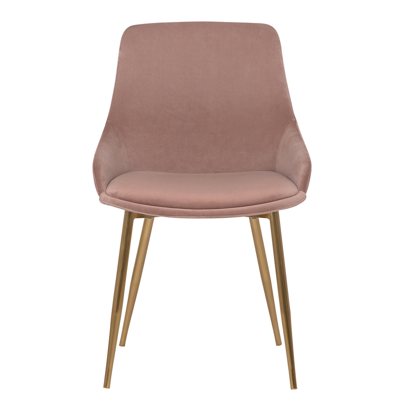 Armen Living Heidi Modern Velvet & Metal Dining Accent Chair in Blush/Gold