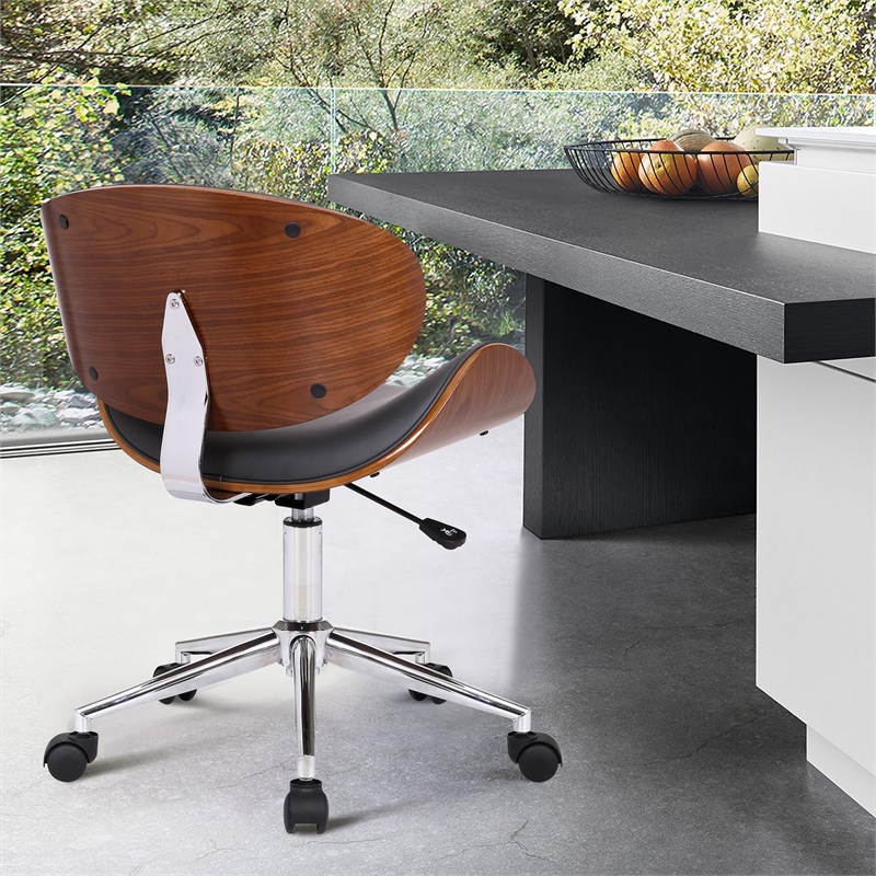 Armen Living Daphne Modern Faux Leather & Metal Office Chair in Black/Chrome
