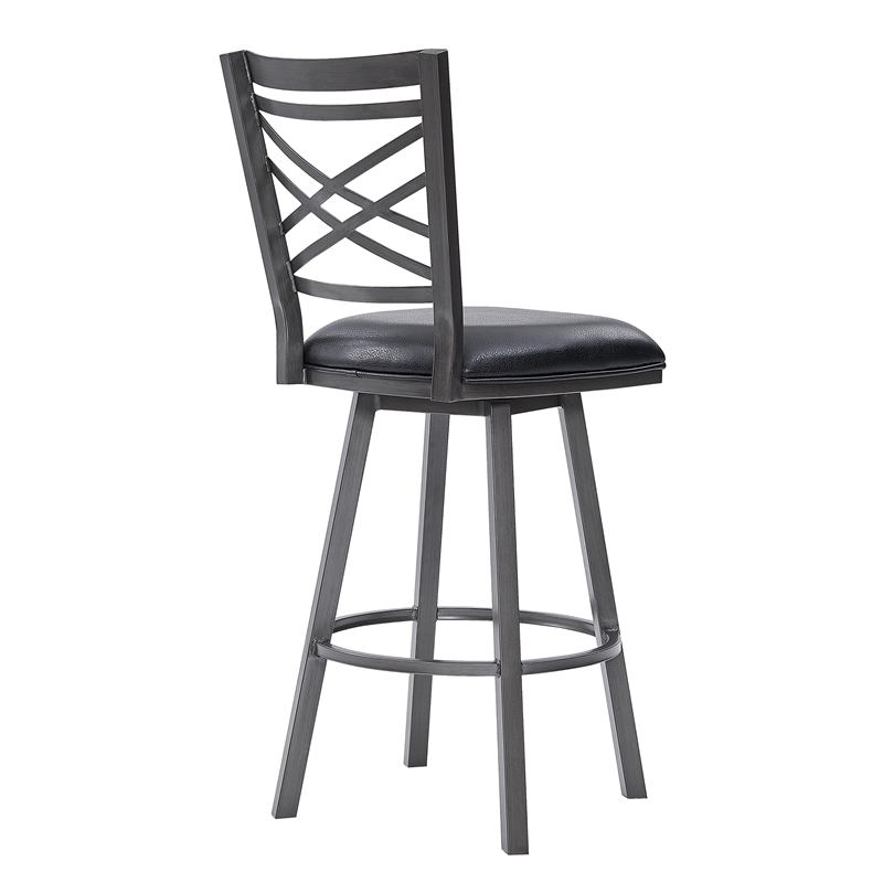 Armen Living Fargo Modern Faux Leather Swivel Kitchen Barstool in Black