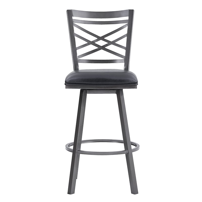 Armen Living Fargo Modern Faux Leather Swivel Kitchen Barstool in Black