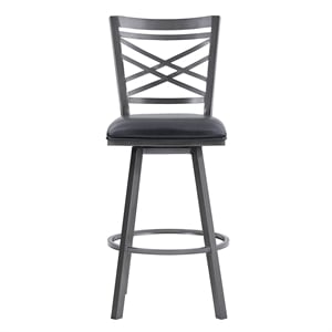 Armen Living Fargo Modern Faux Leather Swivel Kitchen Barstool in Black