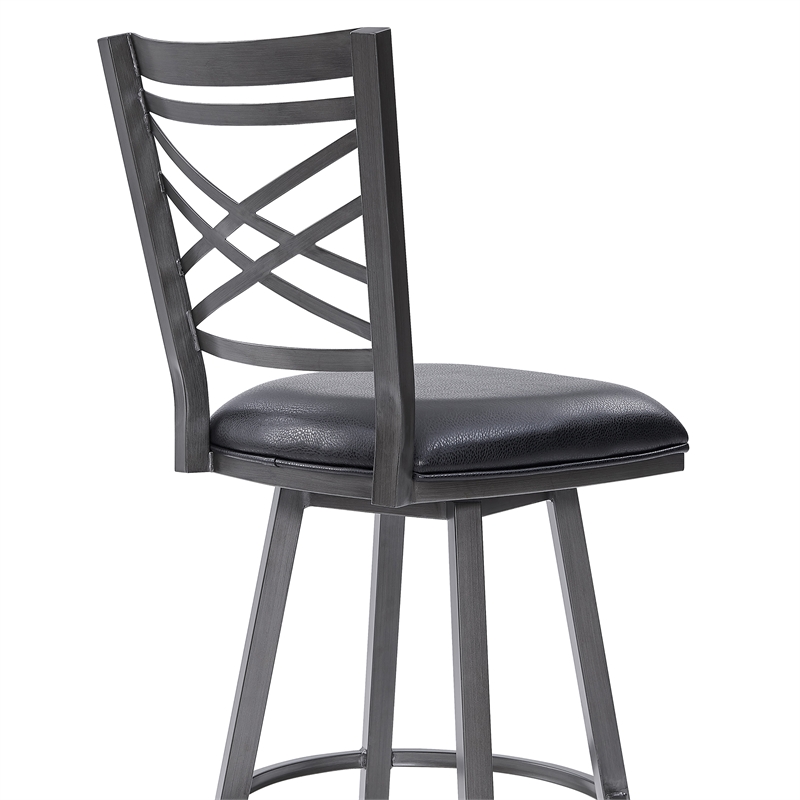 Armen Living Fargo Modern Faux Leather Swivel Kitchen Barstool in Black