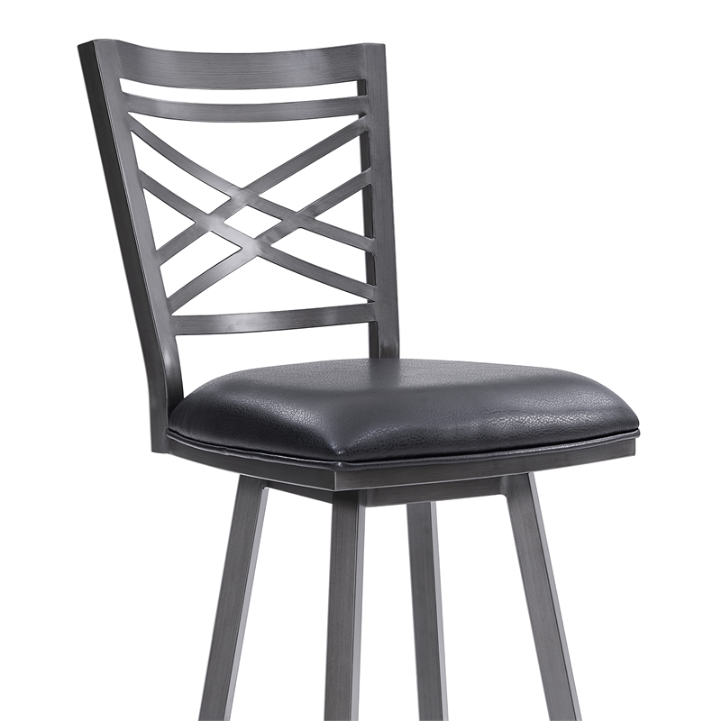 Armen Living Fargo Modern Faux Leather Swivel Kitchen Barstool in Black