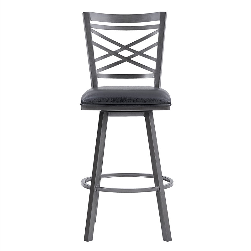 Armen Living Fargo Modern Faux Leather Swivel Kitchen Barstool in Black