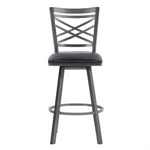 Armen Living Fargo Modern Faux Leather Swivel Kitchen Barstool in Black