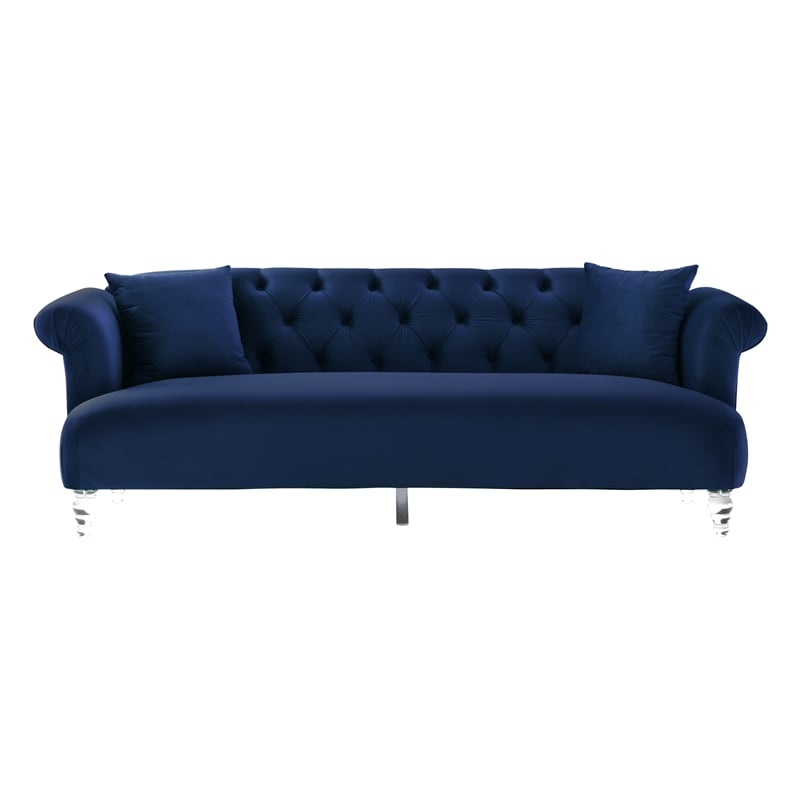 Armen Living Elegance Tufted Contemporary Velvet & Acrylic Sofa in Blue