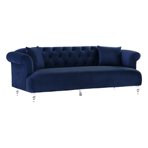 Armen Living Elegance Tufted Contemporary Velvet & Acrylic Sofa in Blue