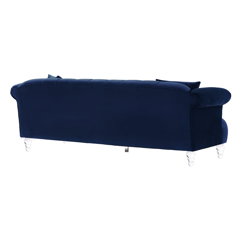 Armen Living Elegance Tufted Contemporary Velvet & Acrylic Sofa in Blue