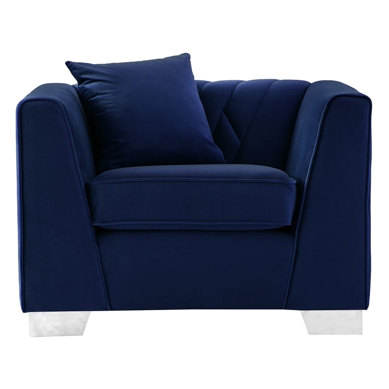 Cambridge Contemporary Chair In Brushed Stainless Steel And Blue Velvet Lccm1blue