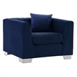 Armen Living Cambridge Velvet Chair in Rich Blue and Brushed Stainless Steel