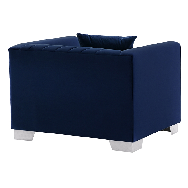 Armen Living Cambridge Velvet Chair in Rich Blue and Brushed Stainless Steel