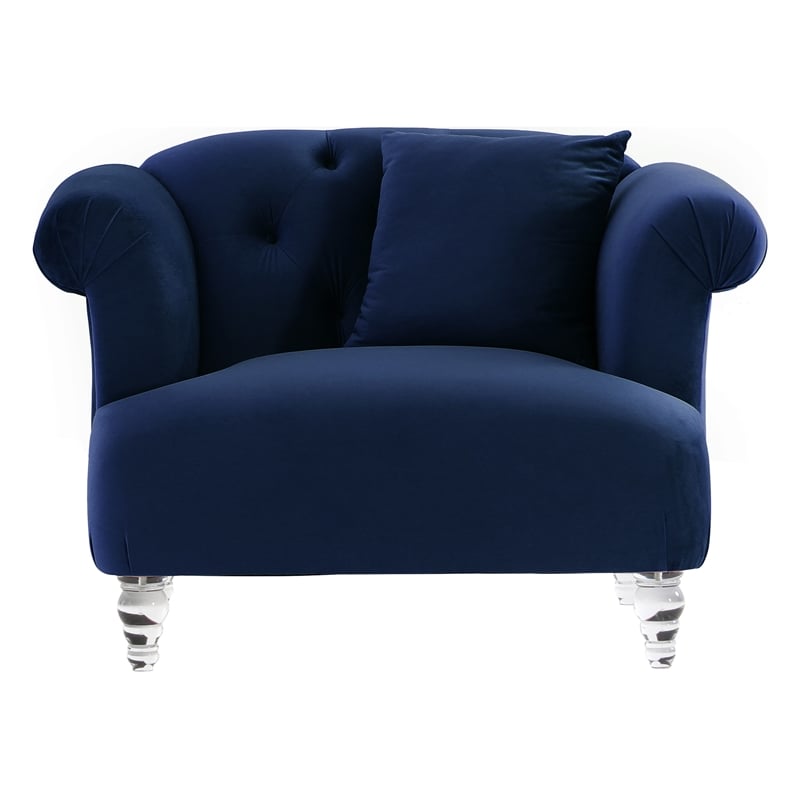 Armen Living Elegance Modern Velvet Chair with Acrylic Legs in Blue