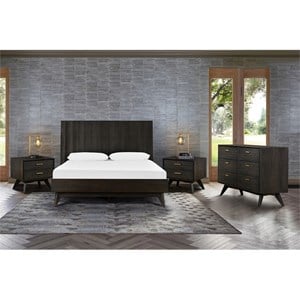 Armen Living Baly 4-Piece Modern Wood King Bedroom Set in Brushed Brown/Gray