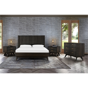 Armen Living Baly 4-Piece Modern Wood Queen Bedroom Set in Brushed Brown/Gray