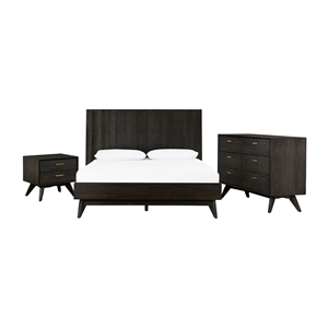 Baly Mid-Century Modern 3 Piece Brushed Brown/Gray Acacia King Bedroom Set